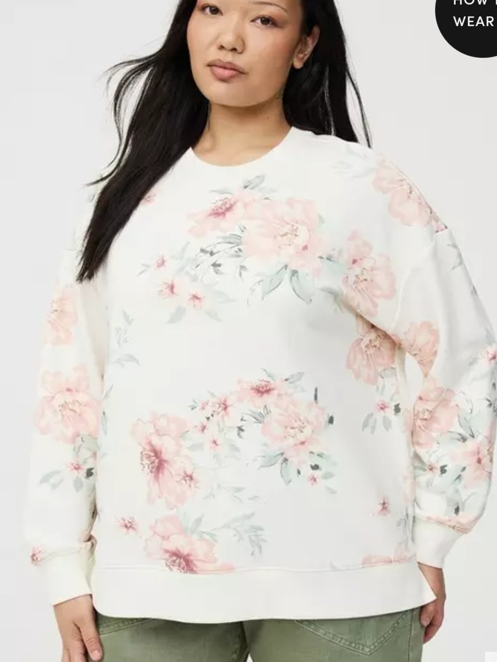 torrid Cream Floral Crewneck Sweatshirt with Pink Blooms
